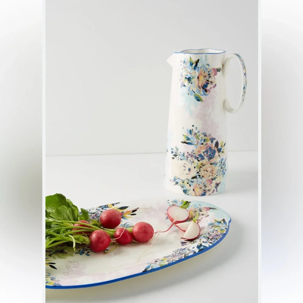 NEW Anthropologie Gardenshire Floral hand painted Ceramic Pitcher Vase